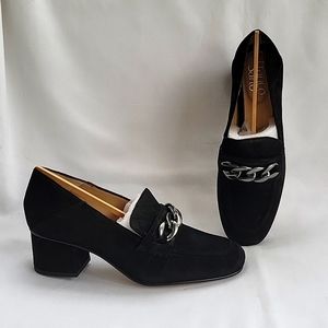 NIB Franco Sarto Laval Suede Leather Loafer w/ chainlink detail - Sz 6.5 - Black